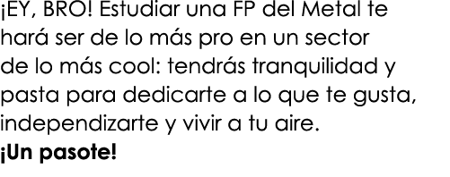 ¡EY, BRO! Estudiar una FP del Metal te har ser de lo m s pro en un sector de lo m s cool: tendr s tranquilidad y pas...