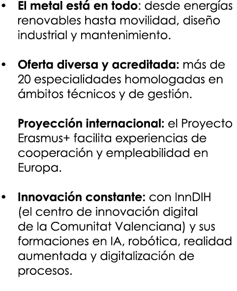 • El metal est en todo: desde energ as renovables hasta movilidad, dise o industrial y mantenimiento. • Oferta diver...